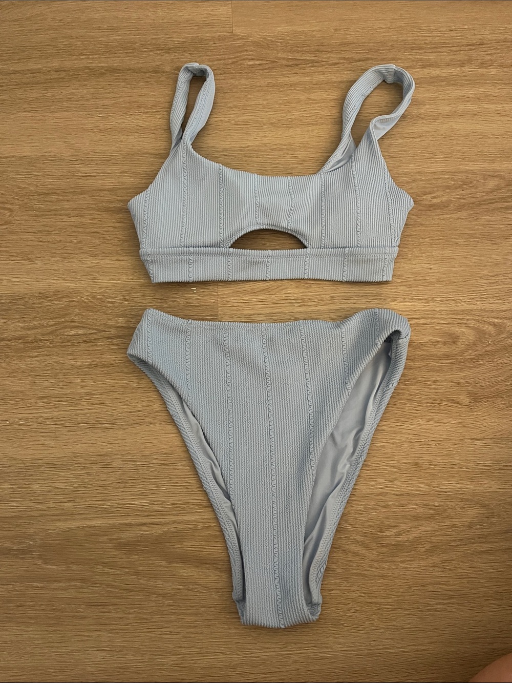 aerie Light Blue Ribbed Cutout Bikini Set
